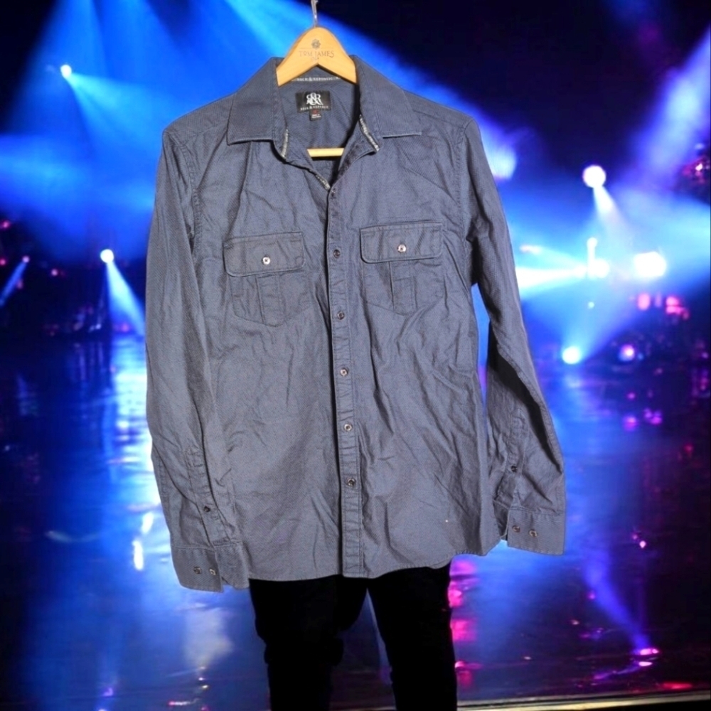 Rock And Republic Diamond Weave Men's Blue Shirt Sz M
